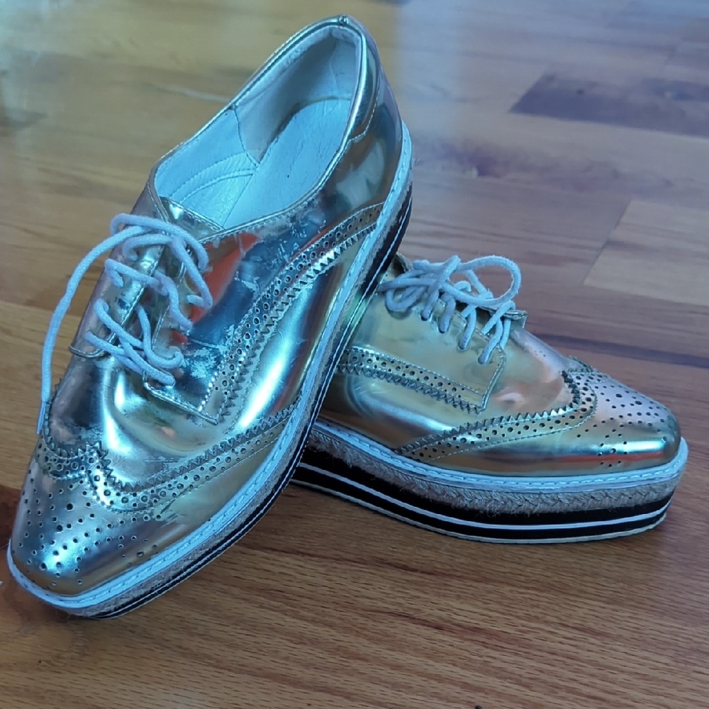 Gold Metallic Women's Brogues